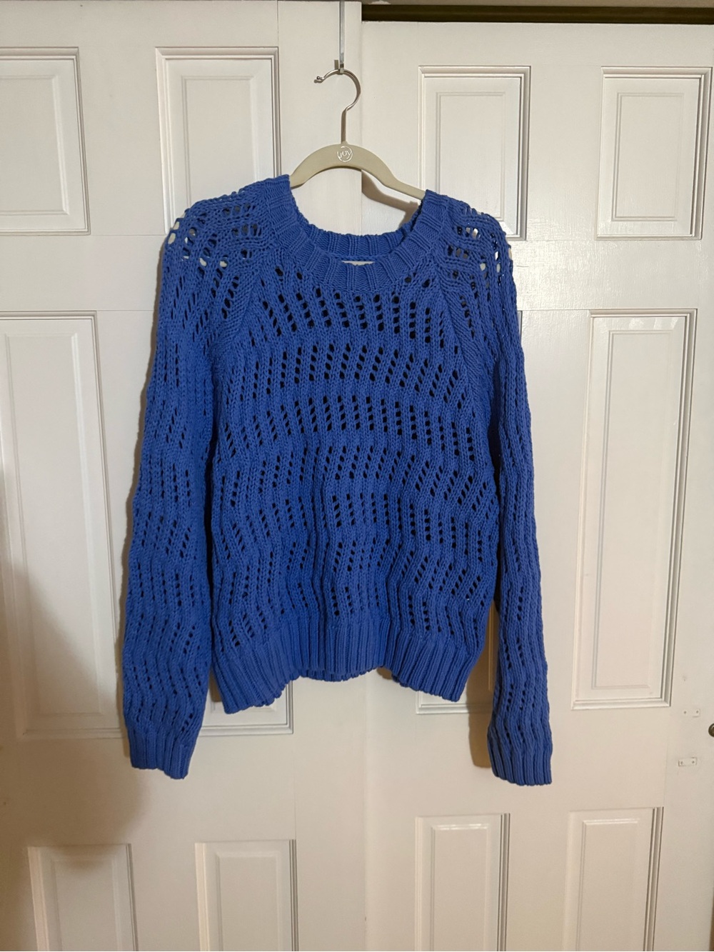 American Eagle Outfitters Royal Blue Open-Knit Crewneck Sweater